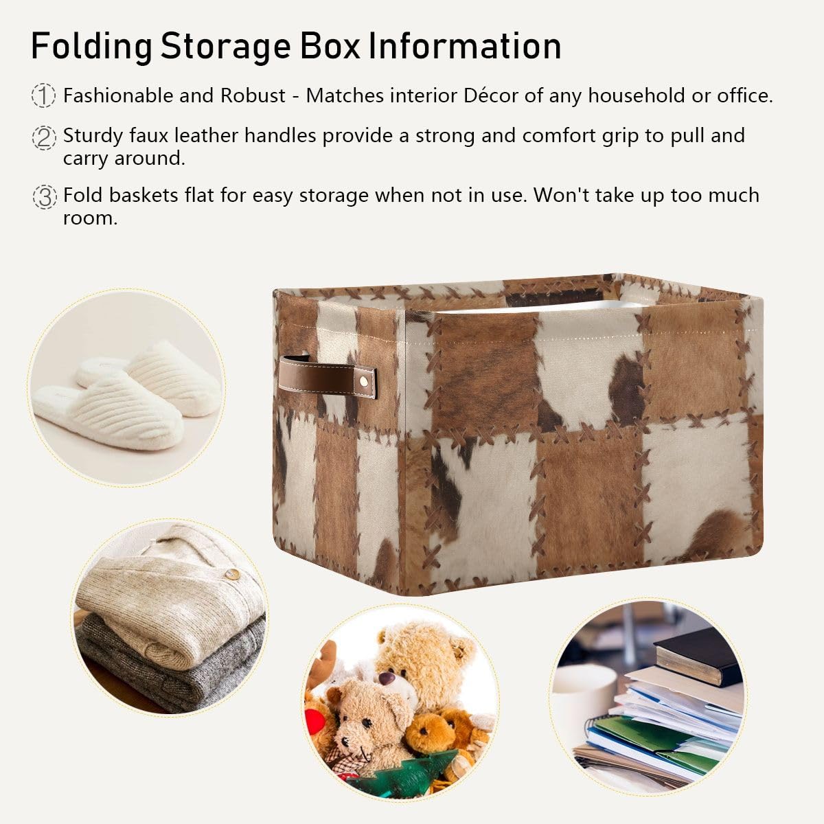 Bzocm Cow Rectangular Storage Basket Organizer Bin Shelf Baskets For Clothes Gifts For Home Office Dorm