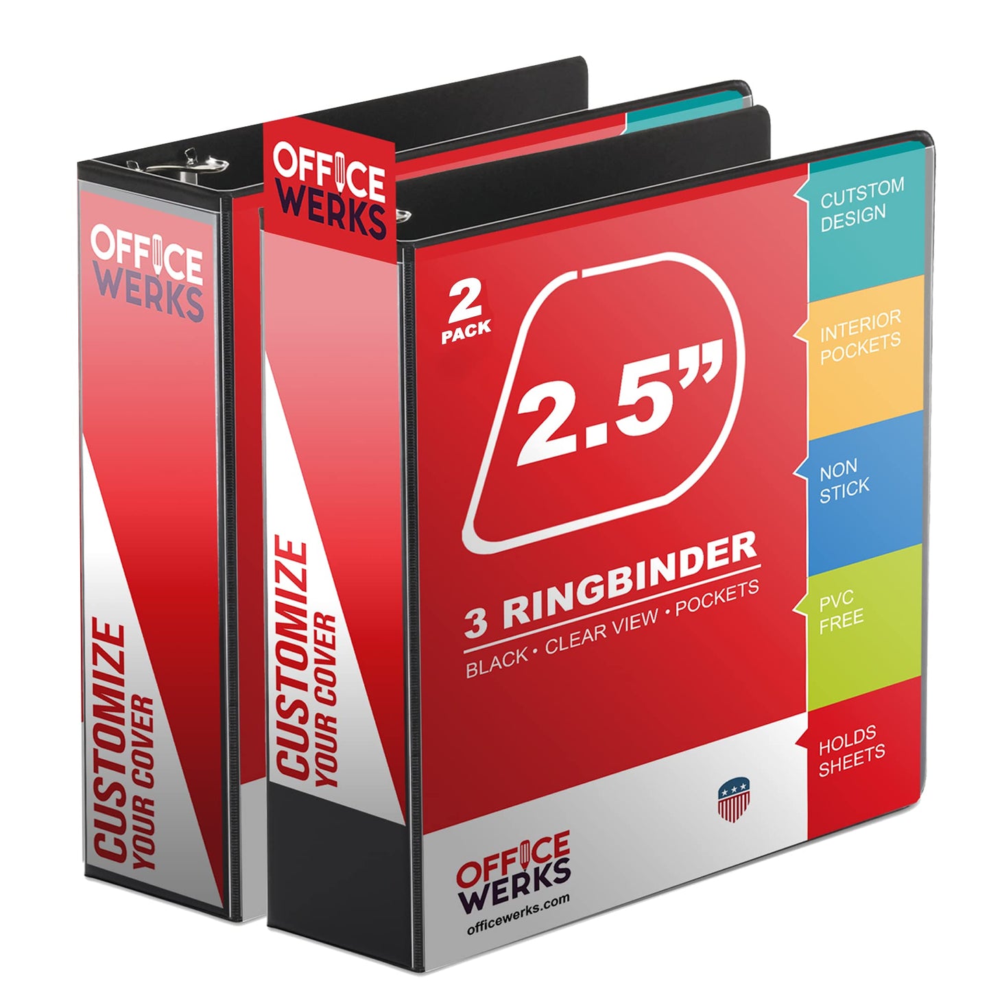 Performore Premium 3 Ring Binder, Professional Angle D Ring 2.5 Inch, Presentation Folder for Standard Pages 8.5 x 11 with Pockets, Crystal Clear View Black (2 Pack)