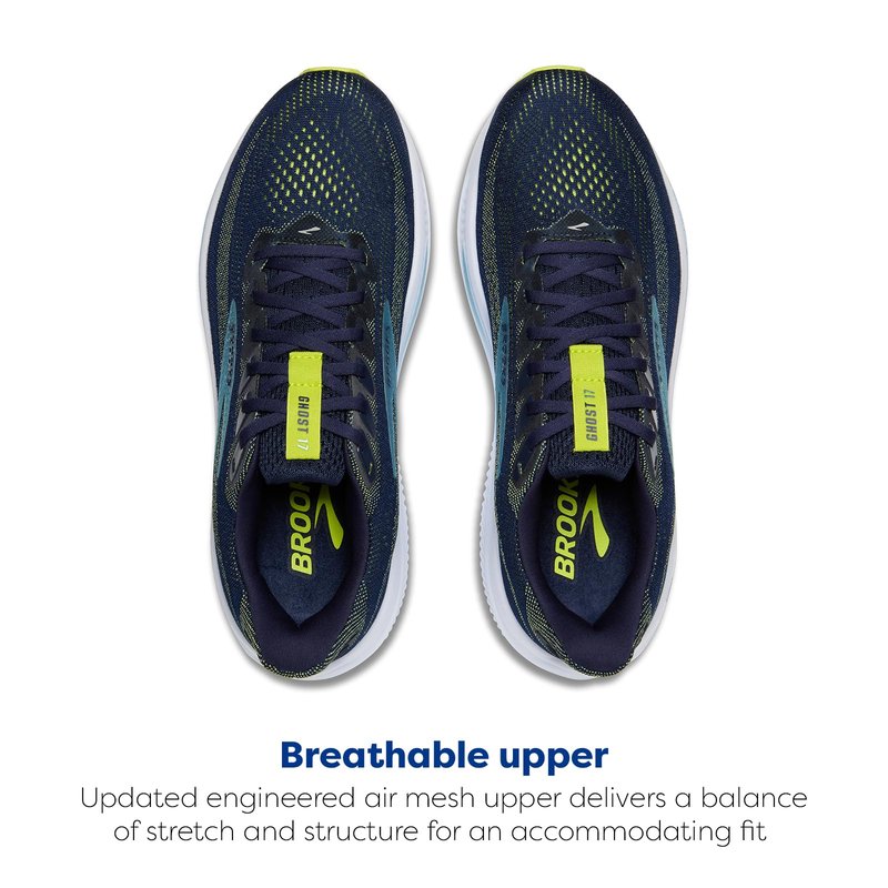 Brooks Men’s Ghost 17 Neutral Running Shoe - Peacoat/Lime/Blue - 9 Narrow