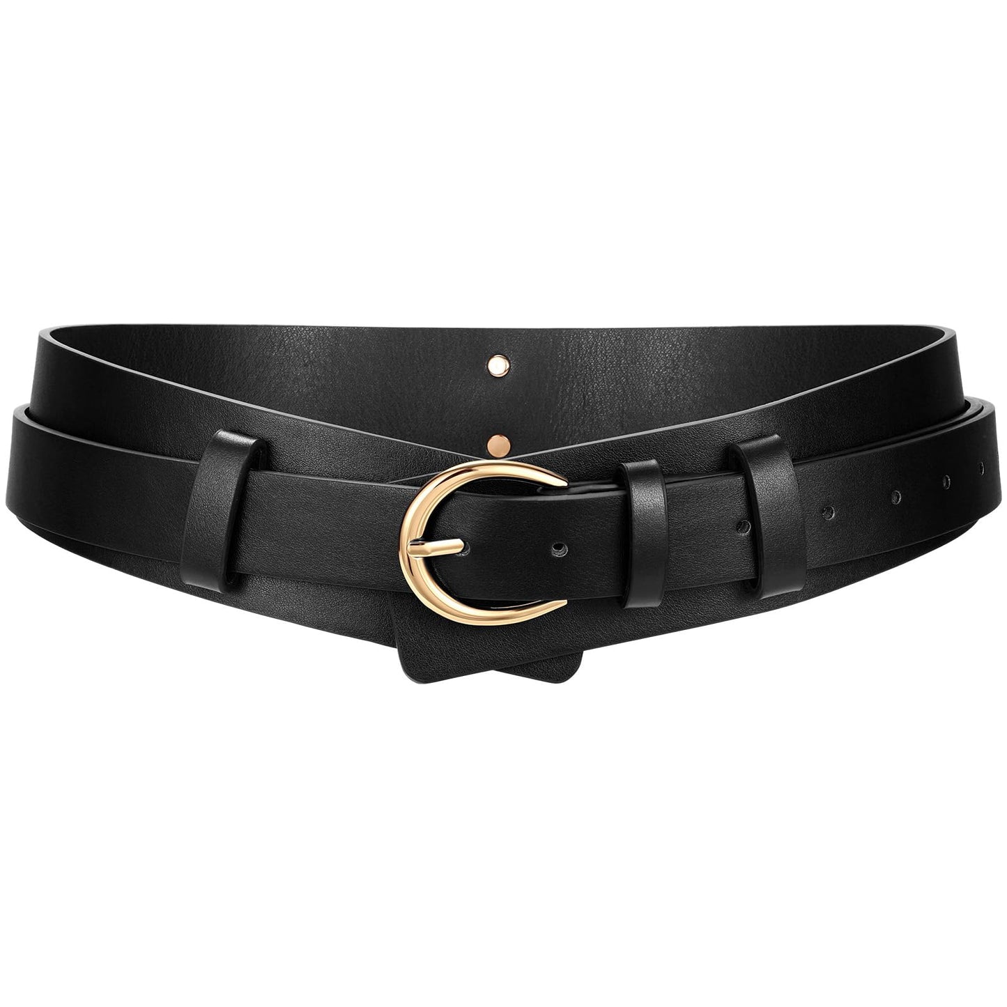 SANSTHS Belt for Women 2-in-1 Waistband for Dress Coats Pants, Women Wide Leather Belt with Fashion Buckle, Black S