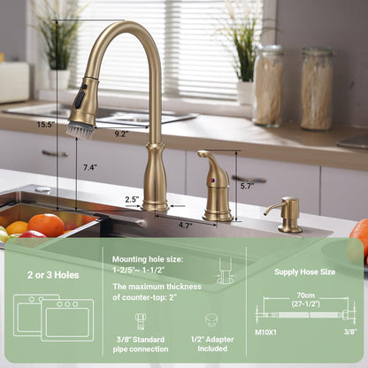 APPASO 3 Hole Kitchen Faucet with Pull Down Sprayer, Kitchen Faucets with Soap Dispenser, 3 Pieces Kitchen Sink Faucet with Separate Handle, Matte Black Kitchen Faucet 3 Hole, 218MB