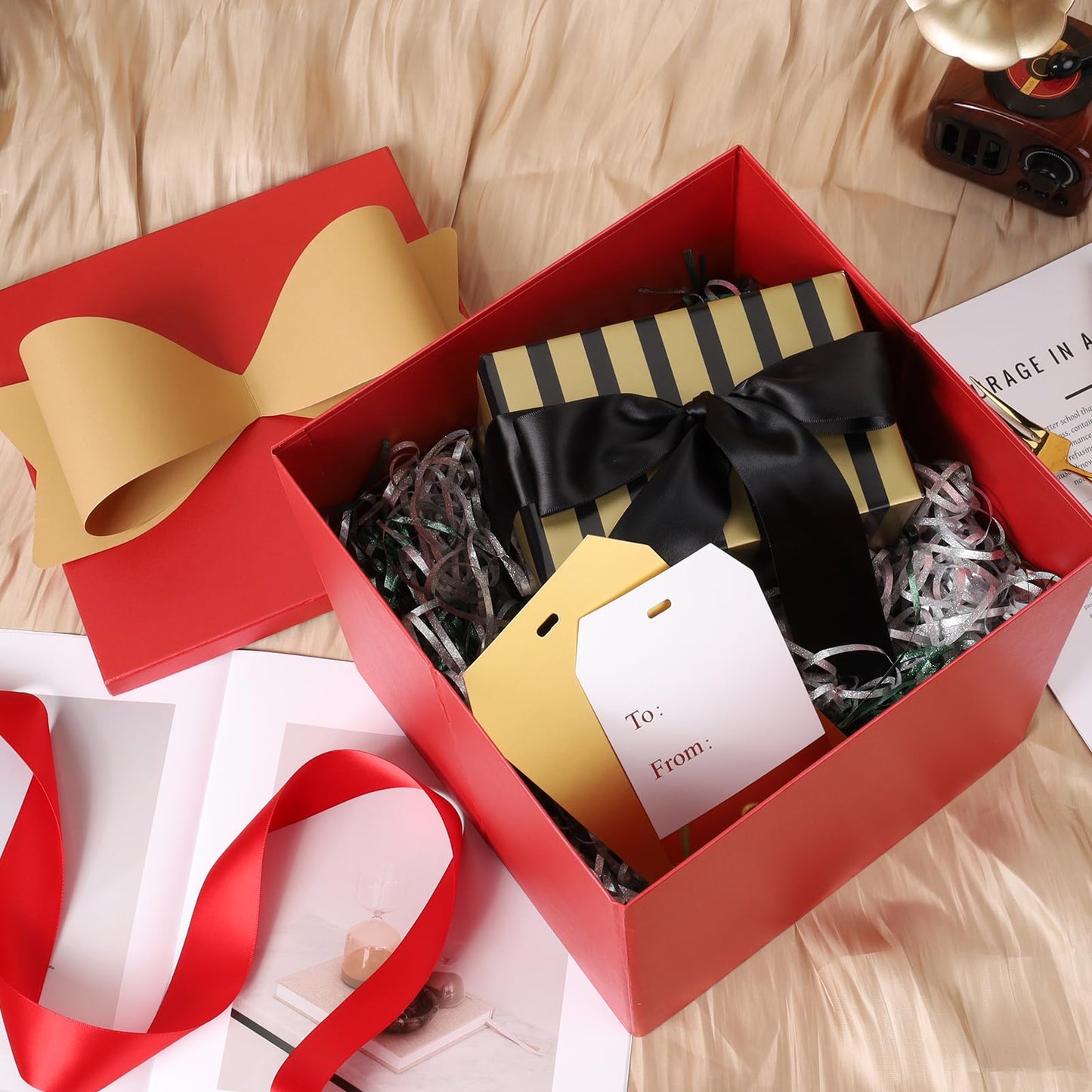 BIOBROWN Medium Gift Boxes with Lids for Presents, 9x9x9 Inches Red Collapsible Gift Box for Valentine's Day, Birthday, Wedding, Baby Shower, Party, Any Occasion