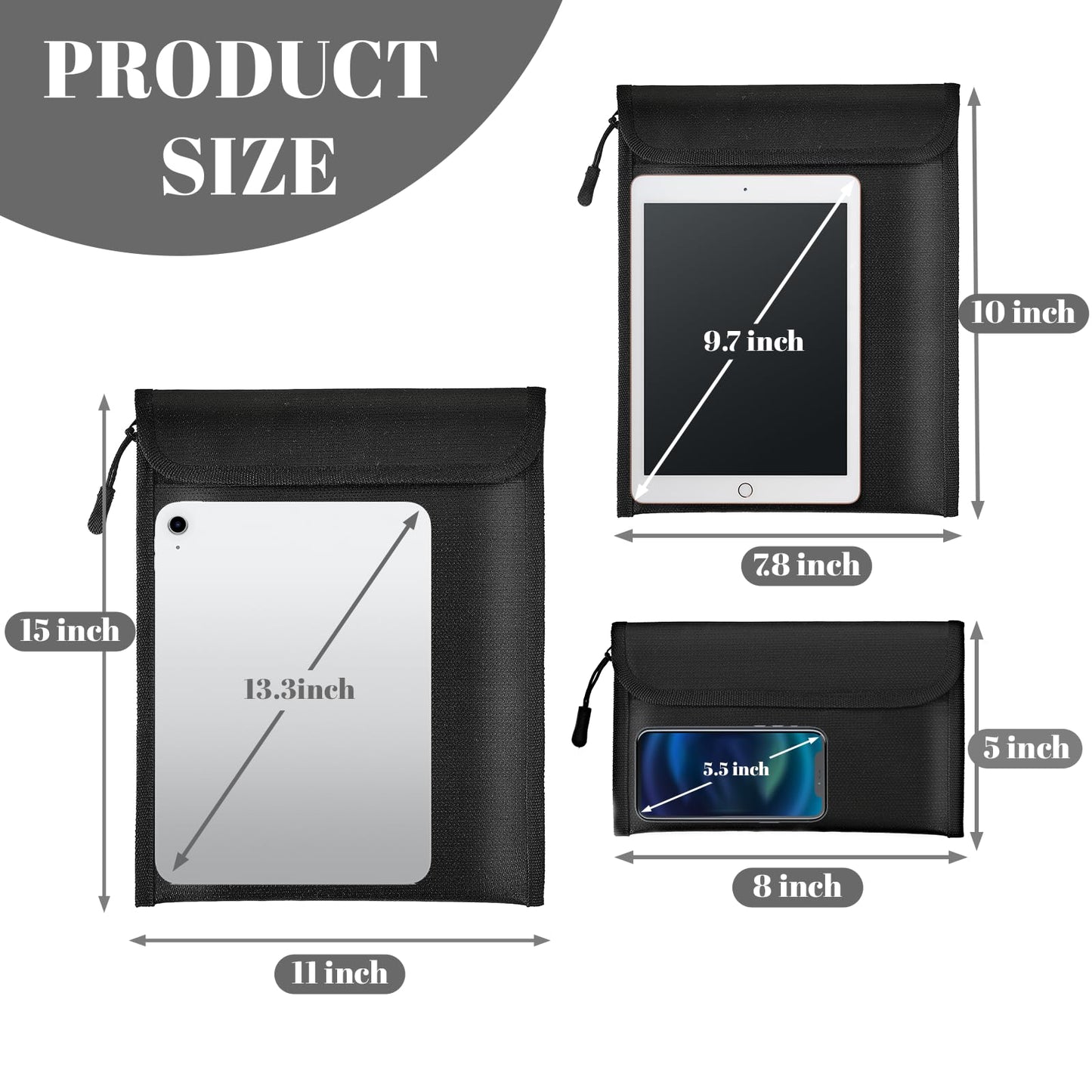 Lihengkong Fireproof Waterproof Document Bag 3-Pack Black 2000℉ Money Bag for Cash Passports ID Cards Social Security Card Protector Waterproof Zipper Pouch Fire Proof Bank Bag Document Holder