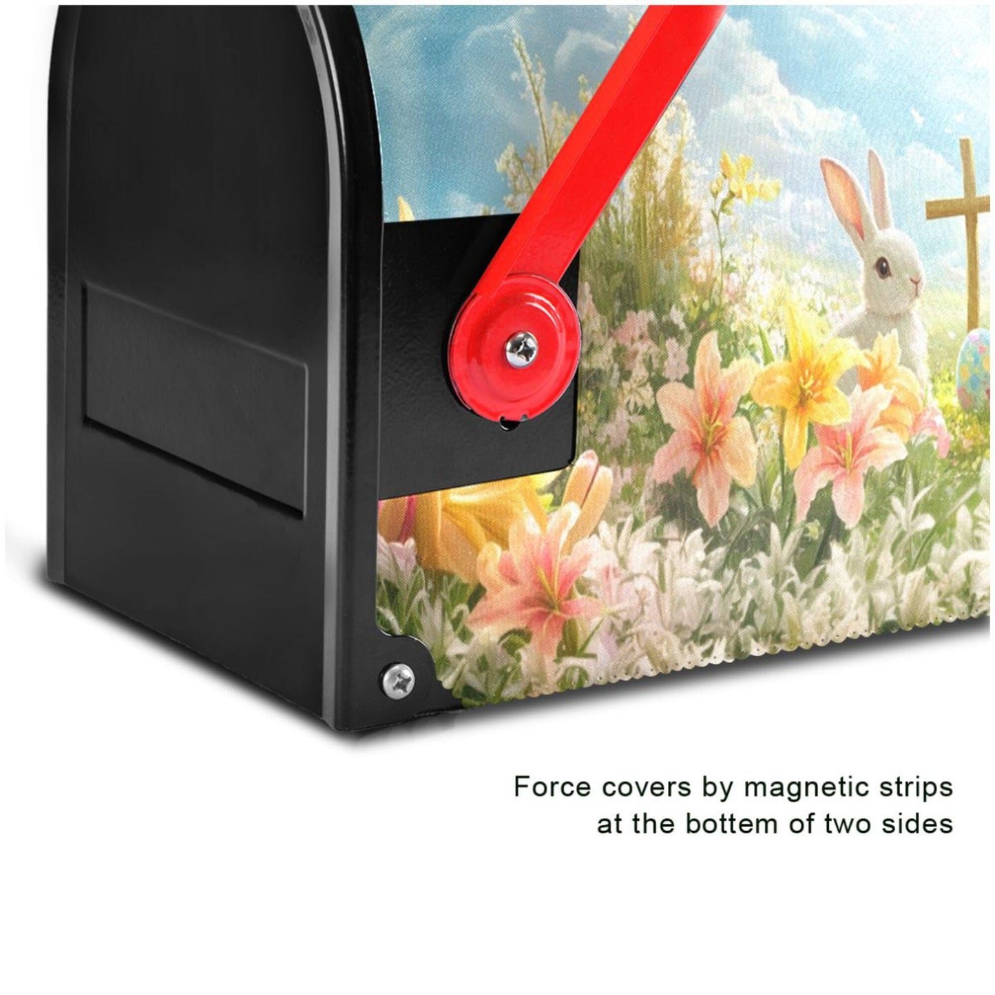 Wamika Happy Easter Day Eggs Bunny Mailbox Cover Standard Size Welcome Spring Flowers Lily Magnetic Mailbox Covers Garden Yard Porch Mail Boxes Cover Holiday Decorations 21" L x 18" W