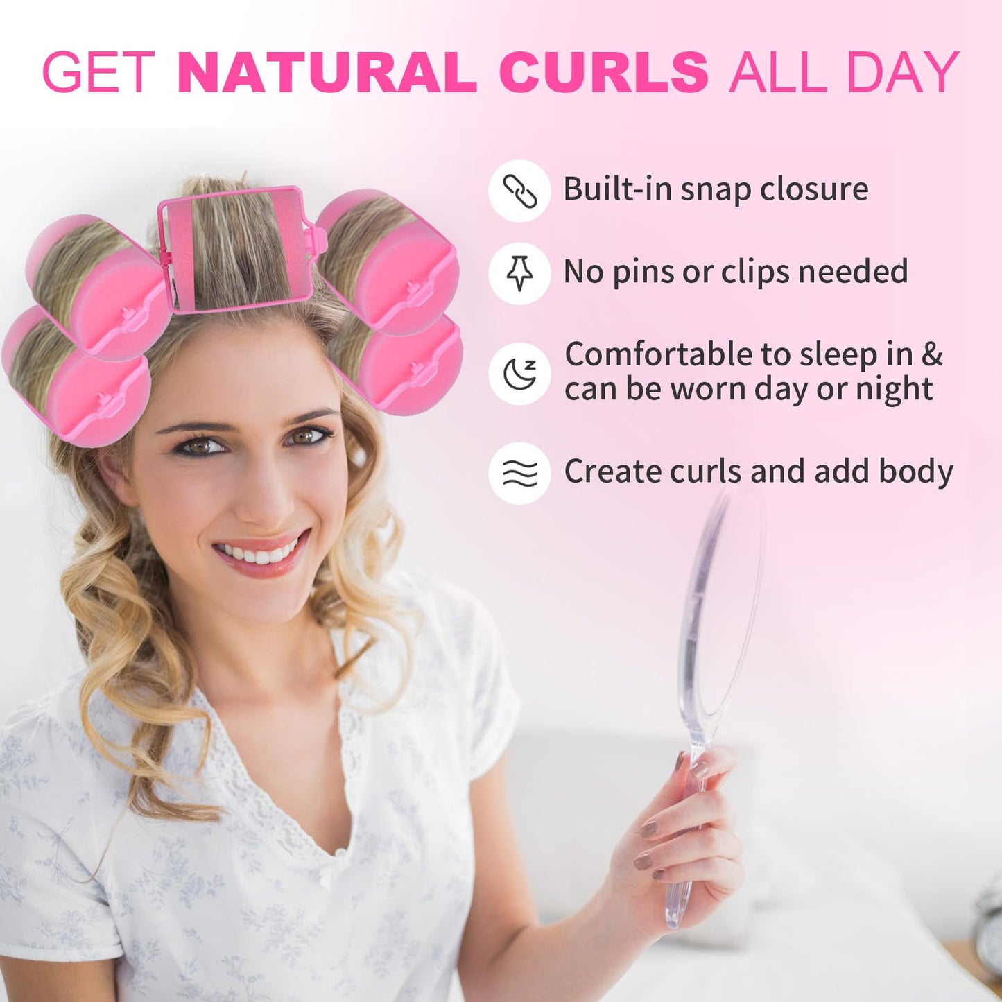 36 Pieces Foam Sponge Hair Rollers - Soft Sleeping Flexible Styling Curlers for Hair Styling (Pink)