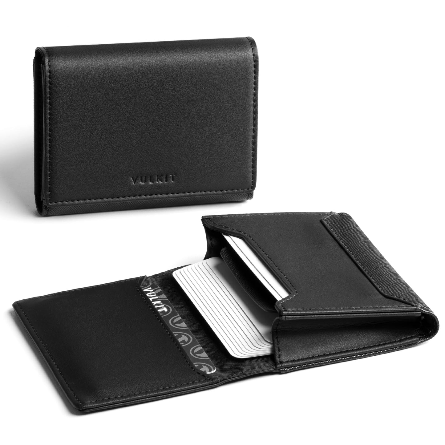 VULKIT Business Card Holder Premium Leather RFID Blocking Card Case With ID Window Magnetic Closure Holds Up to 40 Business Cards
