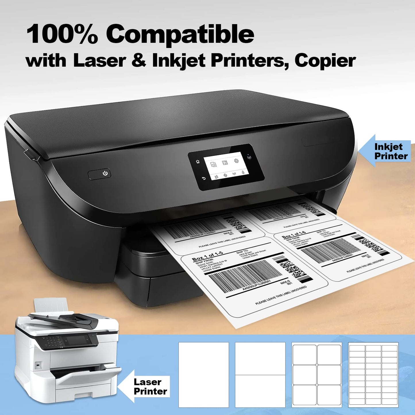 Risepekt 600 Pcs 6 Up Labels,4" x 3-1/3" Shipping Address Labels for Laser & Inkjet and Copier Printer, 100 Sheets 6 Labels per Page Sheets Blank Mailing Labels, 6 per Sheet Barcode Labels Sticker