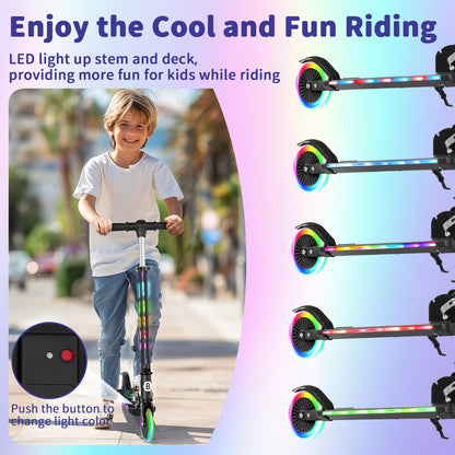BELEEV Scooters for Kids with Light-Up Wheels & Stem & Deck, 2 Wheel Folding Scooter for Girls Boys, 4 Adjustable Height, Lightweight Kick Scooter with Kickstand for Children Ages 3-12 (Dark Black)