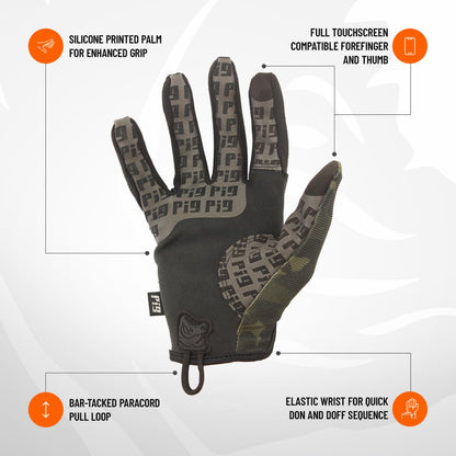 PIG FDT Delta Utility Gloves, Touchscreen Compatible, High Dexterity for Shooting Sports, 1 Pair, Multicam Black, Small