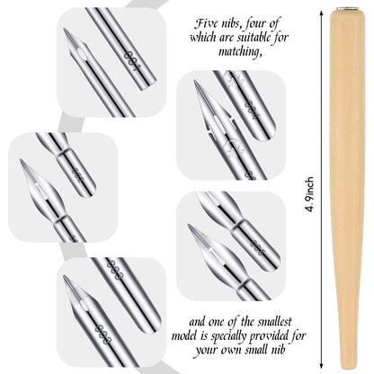 11 Pieces Comic Pen Nib Set, G Ink Pen Nib Stainless Steel Drawing Calligraphy with Wooden Holder for Writing, Painting, Signing(White)