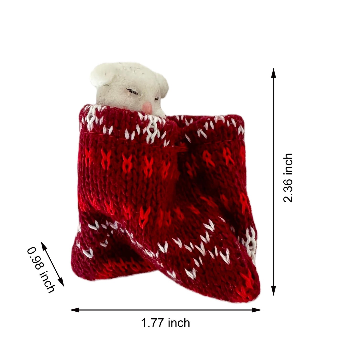 Nature's Mark Miniature White Puppy in Red Knit Stocking Christmas Ornament – 2.4-Inch Festive Dog Lover’s Holiday Decor, Cozy Knitted Fabric Hanging Puppy Decoration