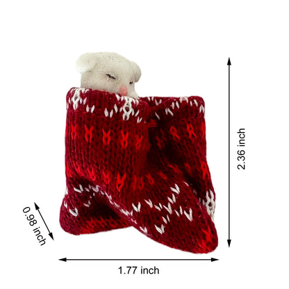 Nature's Mark Miniature White Puppy in Red Knit Stocking Christmas Ornament – 2.4-Inch Festive Dog Lover’s Holiday Decor, Cozy Knitted Fabric Hanging Puppy Decoration