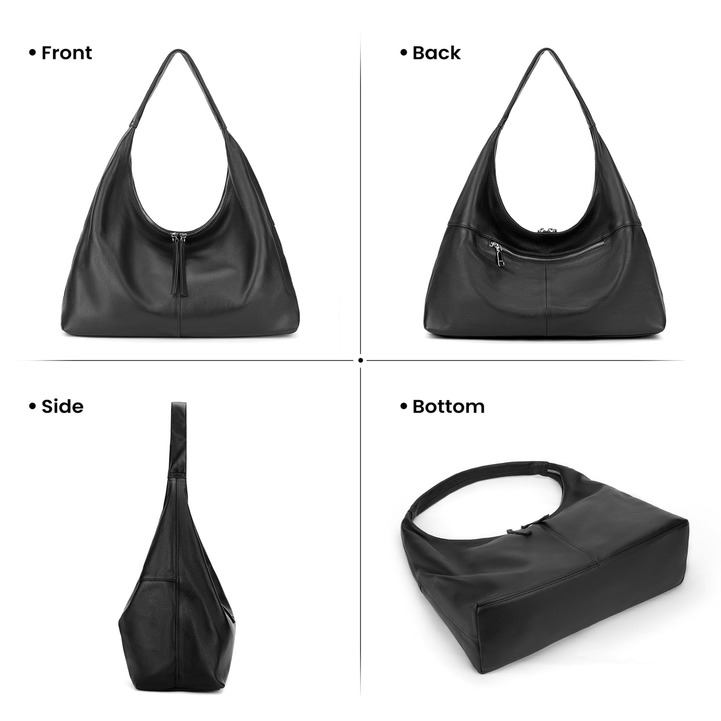 befen Leather Slouchy Hobo Bags for Women, Ultra Soft Full Grain Leather Large Tote Bag,Lightweight Tote Purses Foldable Black Shoulder Handbag, Oversized Hobo Bags for Women Work Travel