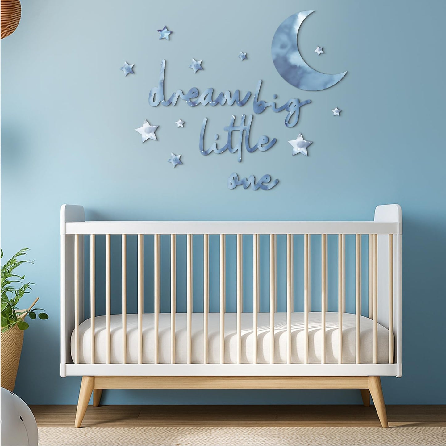 Briwooody 15 Pcs Moon and Stars Nursery Decor Dream Big Little One Wall Decor Boho Neutral Babyroom Wall Art Nursery Sign for Boys Girls Bedroom Home Farmhouse Living Playroom (Blue)