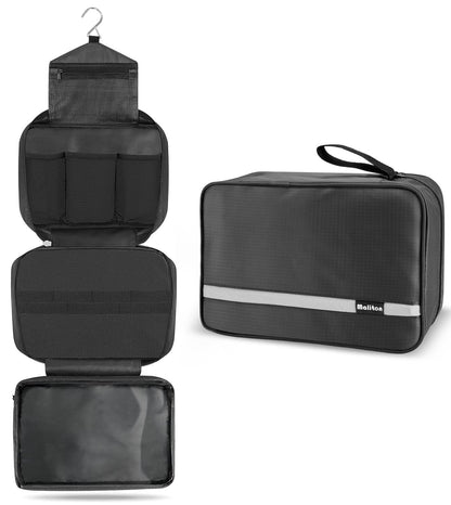 Maliton Toiletry Bag for Men & Women Large Toiletry Bags for Traveling Hanging Toiletry Bag Hygiene Bag with 4 Compartments Waterproof Bathroom Shower Bag (Black)