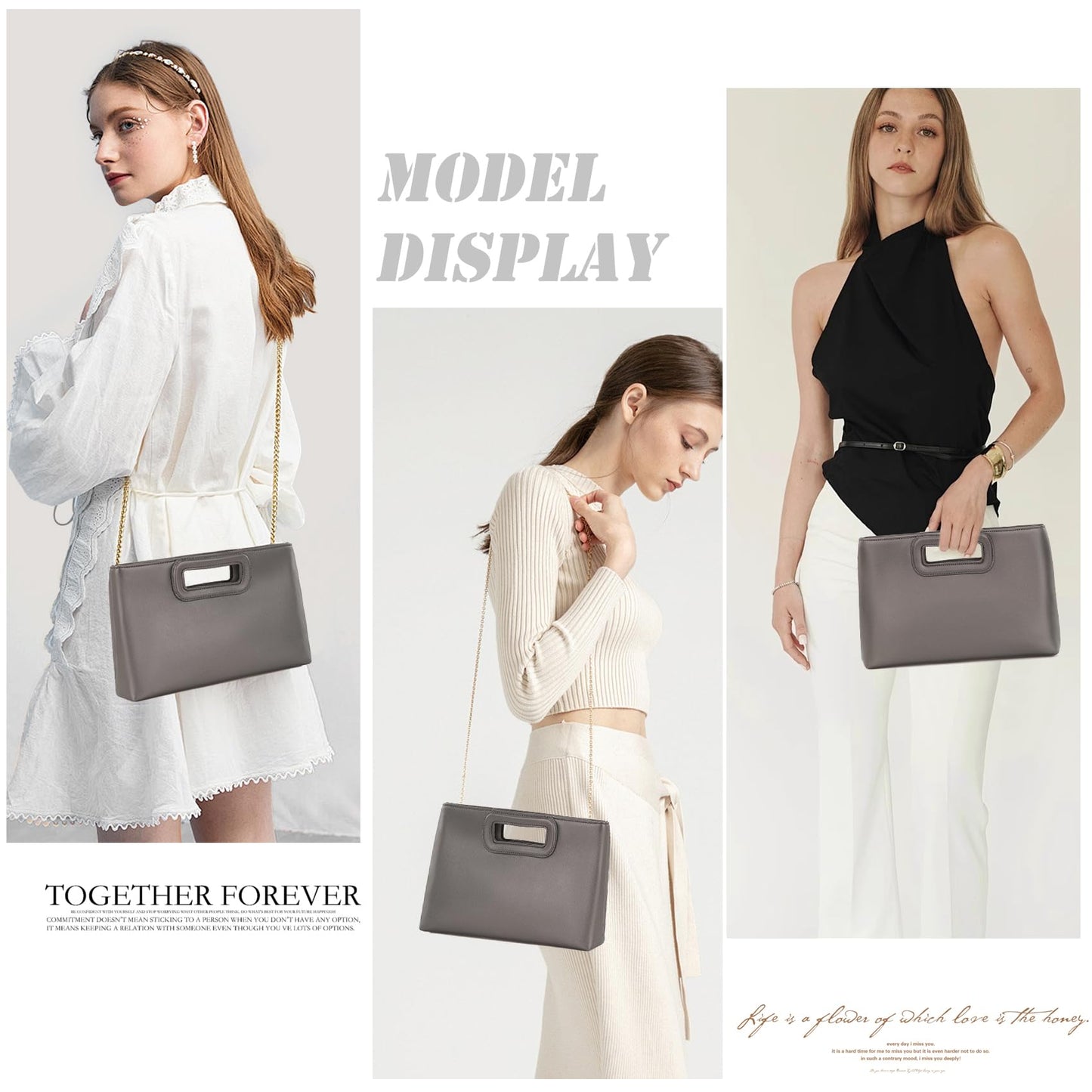 Soft PU Leather Clutch Purse for Women Top Handle Evening Handbags, Elegant Shoulder Crossbody Bag,Gray