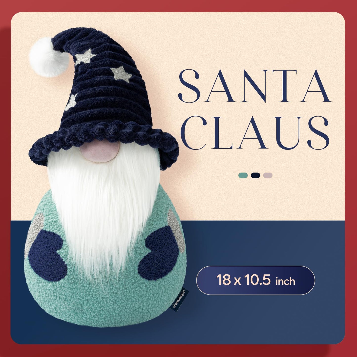 Phantoscope Merry Christmas Throw Pillow, Sherpa Fleece Gnome Santa Claus Shaped Pillow with Corduroy Hat & Pom-pom Plush Xmas Decorative Pillow for Couch, Blue, 10.5x18 inch