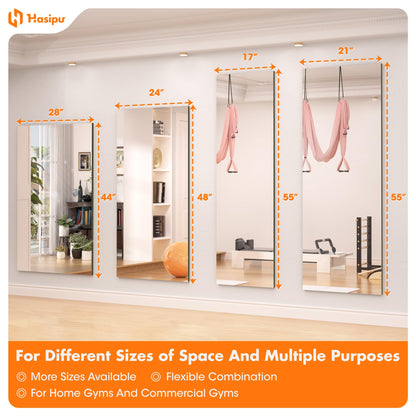 Hasipu Home Gym Mirror 55" L x 21" W - 2PCS Large Full Body Mirror for Yoga, Fitness, Garage, Dance Studio, Wall-Mounted, 0.16in Tempered Glass Frameless
