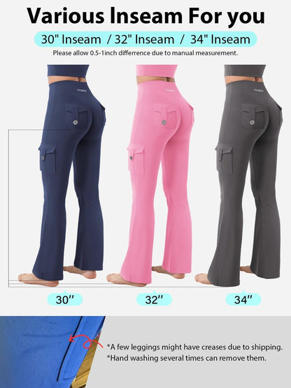 YEOREO CoreFlex Women Workout Flare Leggings with Pockets Hidden Scrunch High Waisted Cargo Gym Yoga Leggings Dark Cherry XS