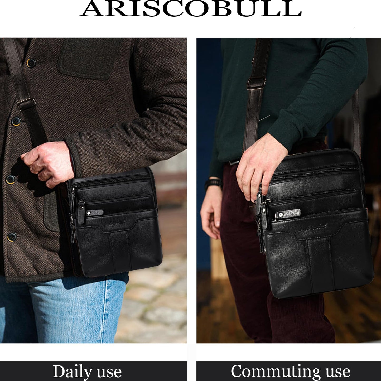 Ariscobull Leather Messenger Bag for Men, Small Leather Sling Shoulder Bag Messenger Pack for Men, Man Purse