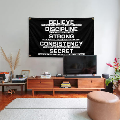 Believe Discipline Motivational Flag 3x5 Feet with 4 Brass Washers for College Dorm Study Man Cave Gym Office Bedroom Motivational Wall Decor. (Discipline Motivational Flag)