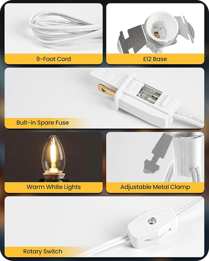 Christmas Village Lights, Decoration String Lights 12Ft with 6 C7 LED Bulbs, Warm White, with Socket and Switch, for Christmas Snow House,Pumpkin Crafts,Holiday Decoration W04VL05
