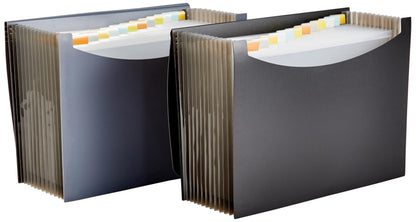 Amazon Basics Expanding Organizer File Folder for Documents, Letter Size, 13 Pockets, Waterproof, Black & Gray, 2-Pack