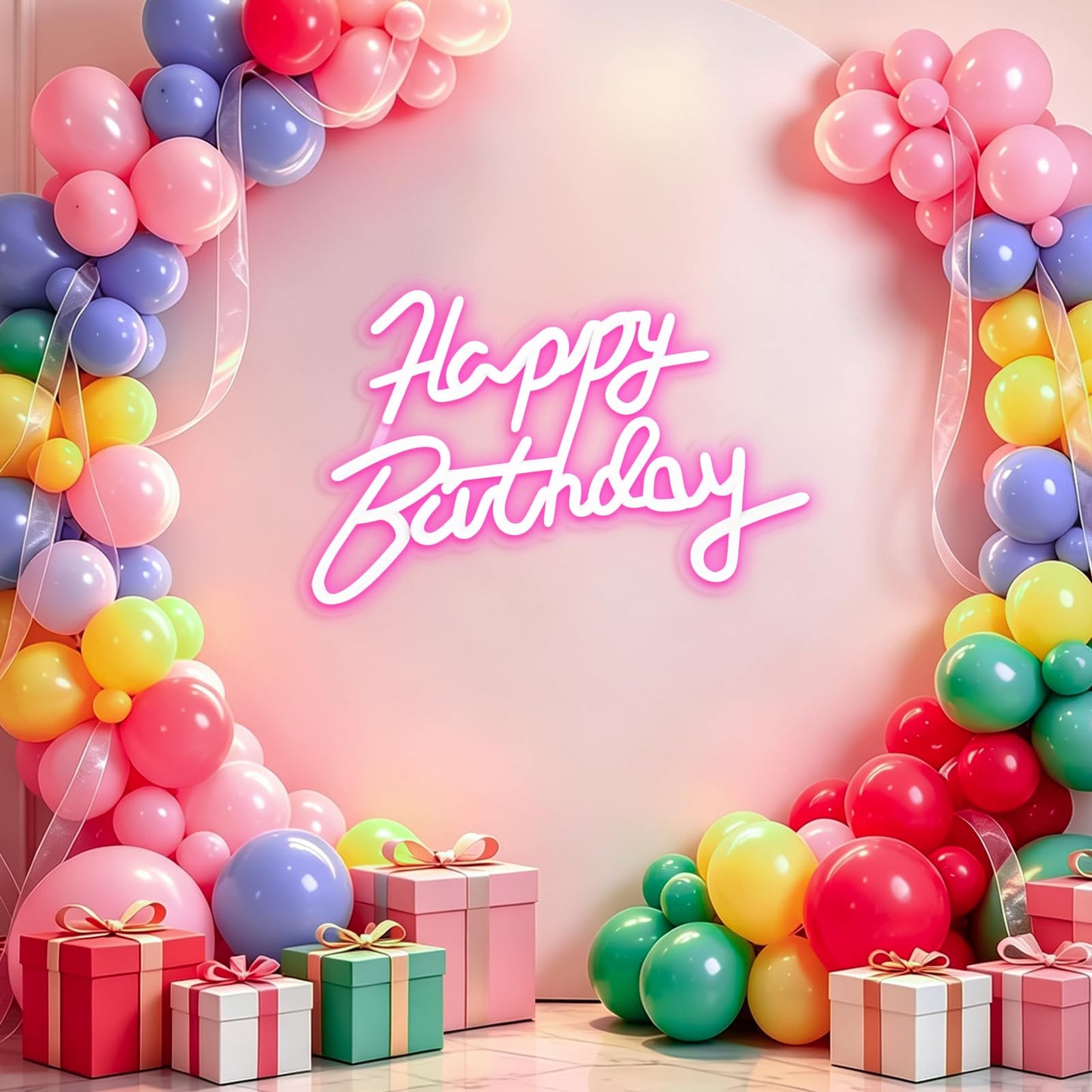 Miootly Happy Birthday Neon Sign for Wall Party Decor, LED Happy Birthday Light up Sign for Backdrop, 16"x 11" USB Powered 10 Brightness Settings Light up Signs Party Decorations Backdrop, Pink