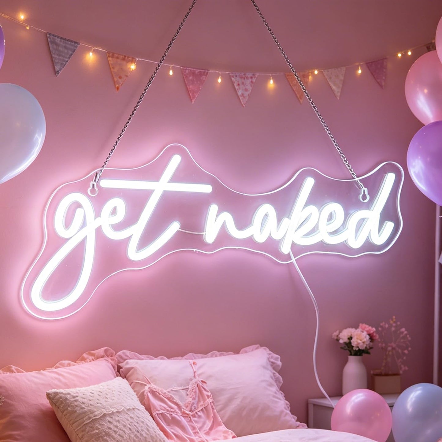 QiaoFei Led Get Naked Neon Sign Letters USB Powered Neon Lights for Room Home Bar Art Wall Decor Party Window Living Room Decor Christmas Gift (White)