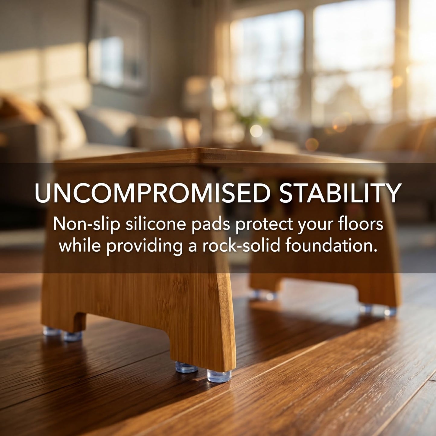 Lyellfe Bamboo Folding Step Stool, Non-Slip Leg Shaving Foot Rest Chair, Foldable One Step Stool for Home, Adults, Support up to 300lbs, Fully Assembled