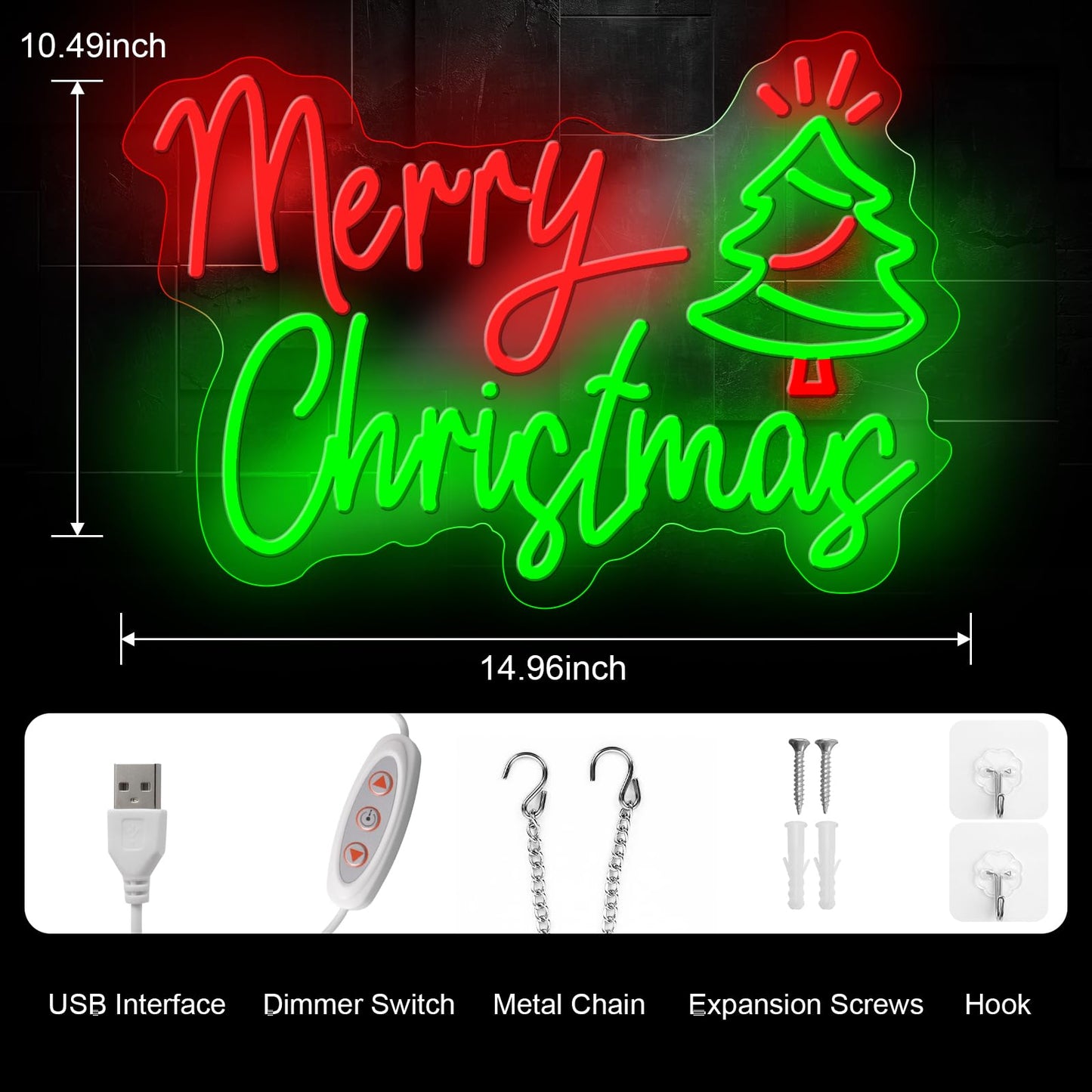 Merry Christmas Neon Sign, Dimmable Xmas Led Sign for Art Wall Decor, Merry Christmas Light Up Sign for Indoor Party Backdrop Bedroom Bar Pub Club Wedding Decor