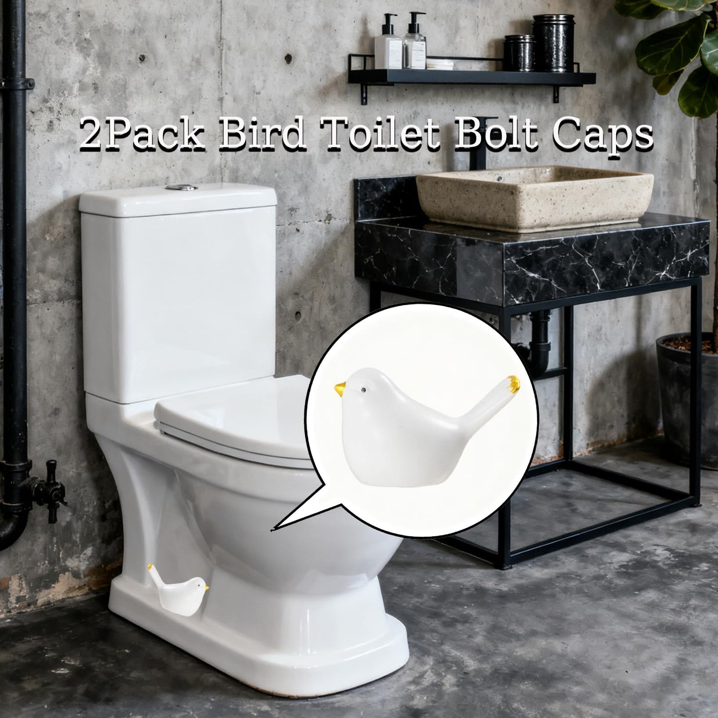 2Pack Bird Toilet Bolt Caps,Toilet Bolt Covers Decorative,Cute Funny Ceramics Bird Decorative,Closestool Bottom Easy Installation Replacement Parts（J-Pink）