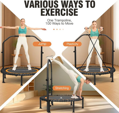 ANCIHER Foldable Mini Trampoline - 40"/48" Indoor Exercise with Adjustable Handle & Resistance Bands | Max Load 450lbs/550lbs