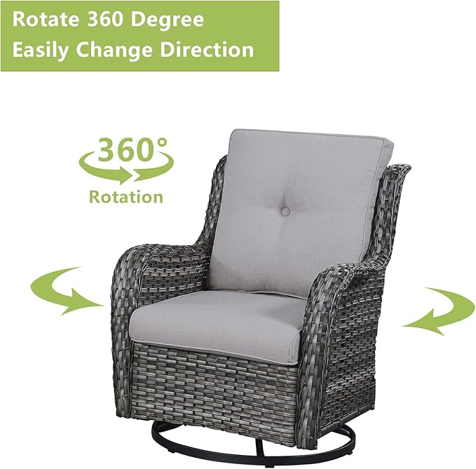 Patio Furniture Swivel Chairs Set - 6 Piece Wicker Rattan Outdoor Sectional Conversation Sets with 2 Swivel Rocking Chairs,2 Ottomans,1 Loveseat and 1 Coffee Table for Porch Deck(Mixed Grey/Grey)