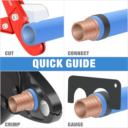 IWISS Combo Angle Head Pex Pipe Plumbing Crimping Tool for Copper Crimp Jaw Sets 1/2" & 3/4" with Go/No-Go Crimp Gauge