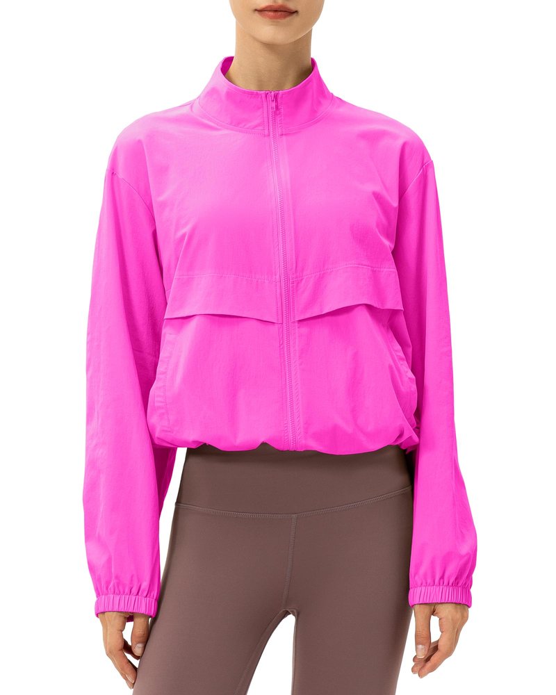 Locachy Women's Lightweight Zip Up Athletic Jacket Stand Collar Windproof Sun Protection Workout Outdoor Jacket Rose XS