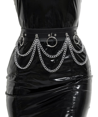 WARANDOD Goth Chain Belt - Black PU Leather Harness Belt for Women, Emo Punk Grunge Gothic Waist Belt with Chains, Rave Accessories for Alternative Fashion (Fit Waist 34.84-43.5in)