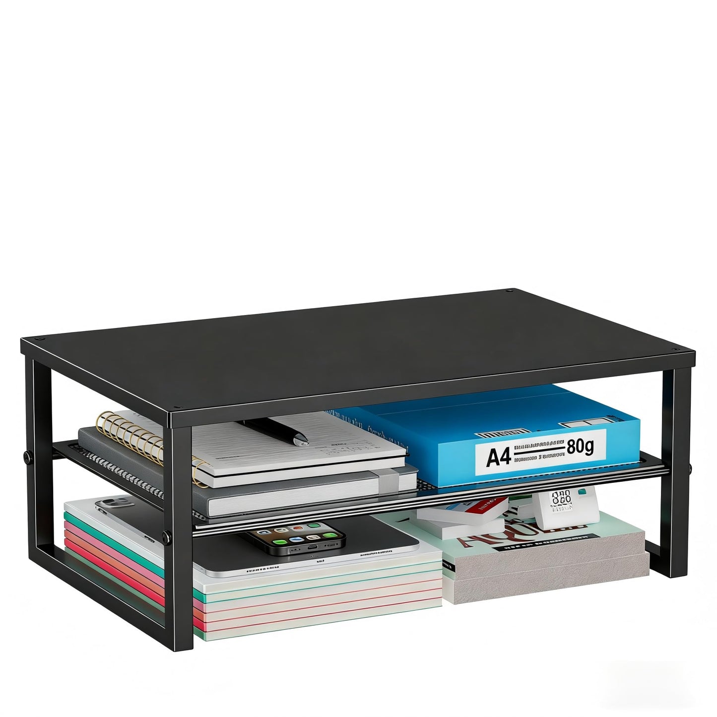 Ekisemio 2-Tier Computer Monitor Stand Riser, Desk Organizer for Monitor, Black