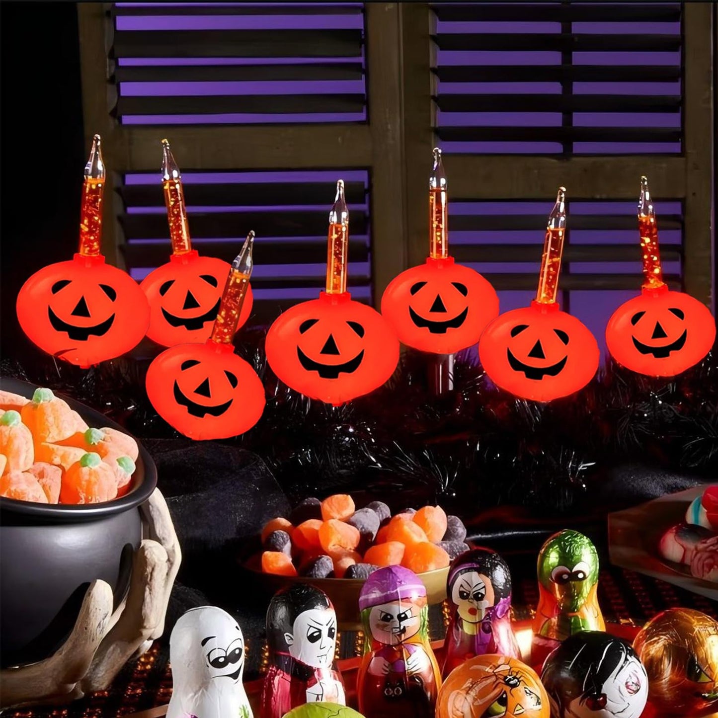 GOOTHY Halloween Pumpkin Bubble Lights, 11Ft Outdoor Halloween Decorations String Light with 8 Jack O' Lantern Pumpkin Bubble Lights for Outdoor Christmas Tree Party