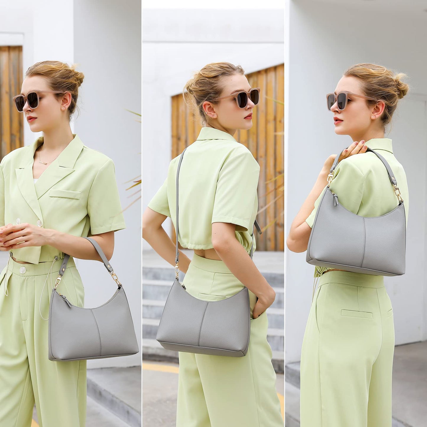 Keyli Women's Grey PU Leather Small Crossbody Bag with Zipper Clutch