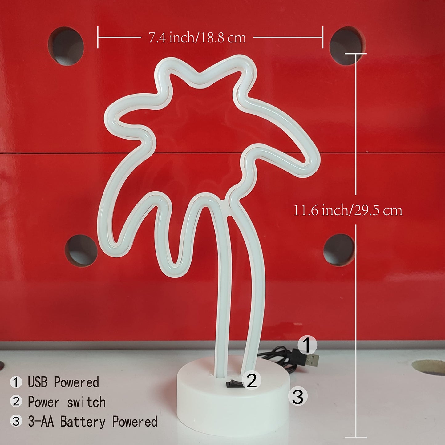 JYWJ Neon Signs with Holder Base,USB or 3-AA Battery Powered Neon Light,LED Desktop Wall Decoration,Various Parties,Decoration of Business Premises(Coconut Palm Tree)