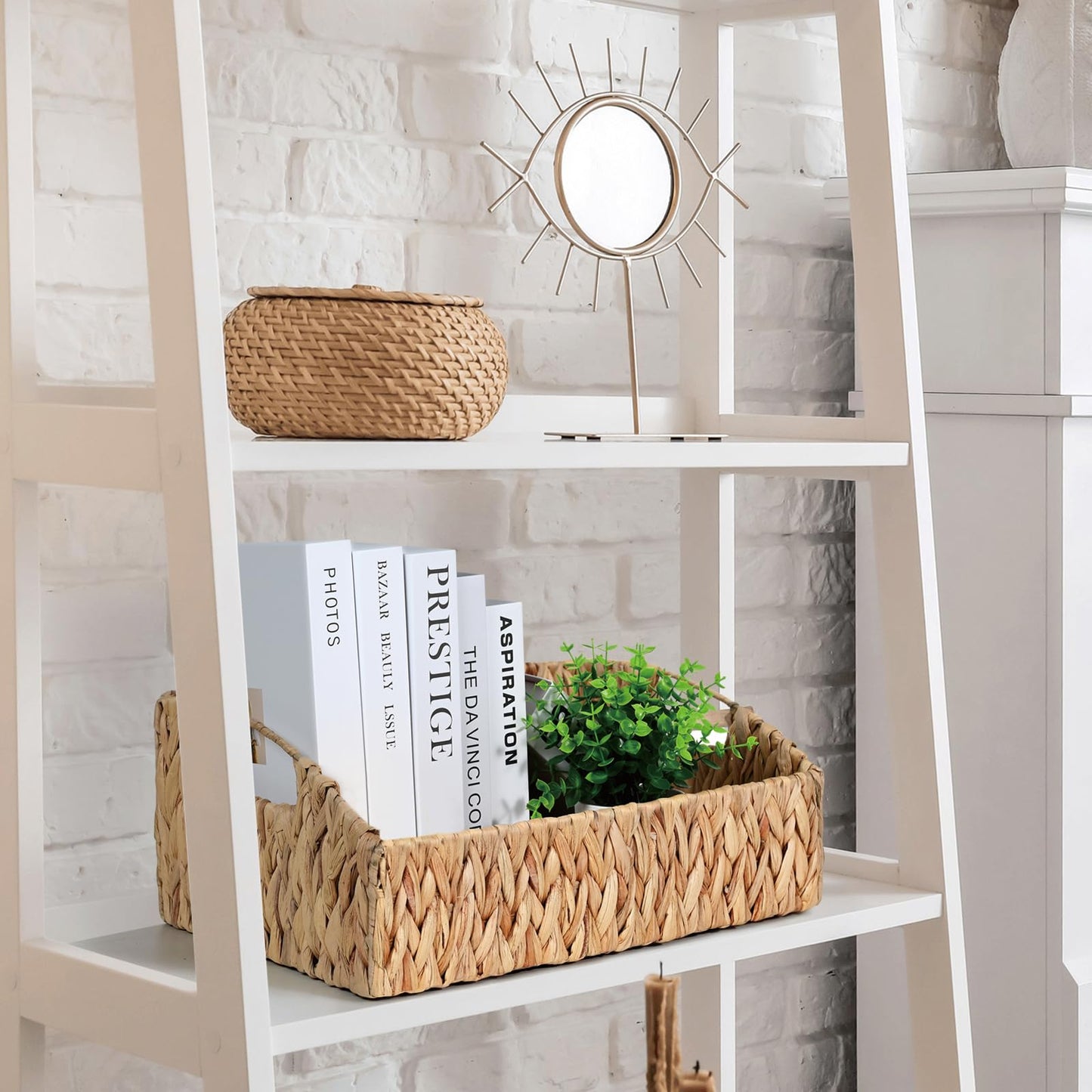 Ollieroo Rattan Storage Baskets, Handwoven Wicker Storage Bins with Built-in Handles, Storage Container Baskets for Shelves, Bedroom, Bathroom, Laundry Room or Kitchen(Natural)