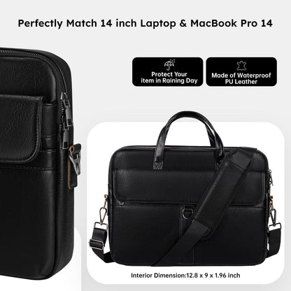 14 inch Laptop Leather Sleeve Bag for 2026-2021 14-inch MacBook Pro M5 A3427 A3434 M4 A3112 M3 A3401, 14" HP Dell Lenovo ASUS Acer Chromebook, Padded Travel Shoulder Accessory Case
