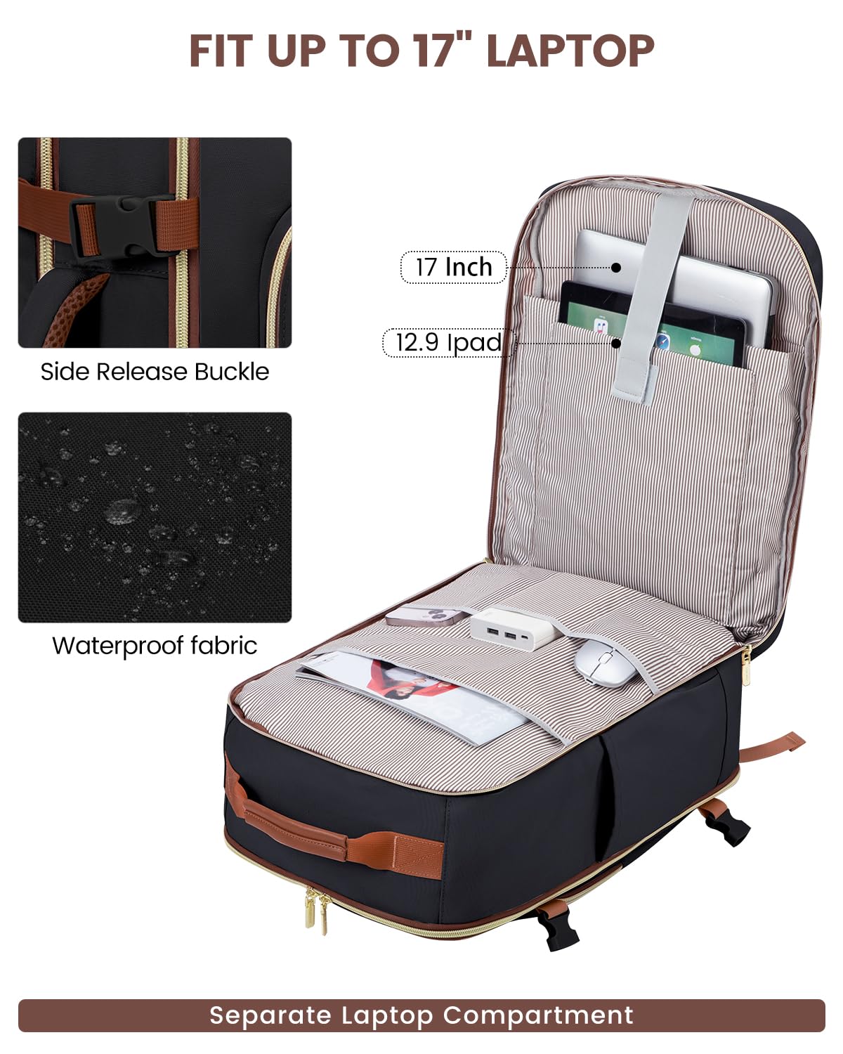 LOVEVOOK 40L Travel Backpack for Women & Men, Airline Approved Carry On Luggage with 3 Packing Cubes, TSA Overnight Bags, Waterproof Personal Item Bag, Weekender Essentials Backpacks fits 17" Laptop