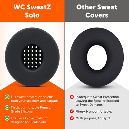 WC SweatZ Solo - Patented Earpad Sweat Covers for Beats Solo 4 & 3, Made by Wicked Cushions | Sweatproof & Machine Washable | Black