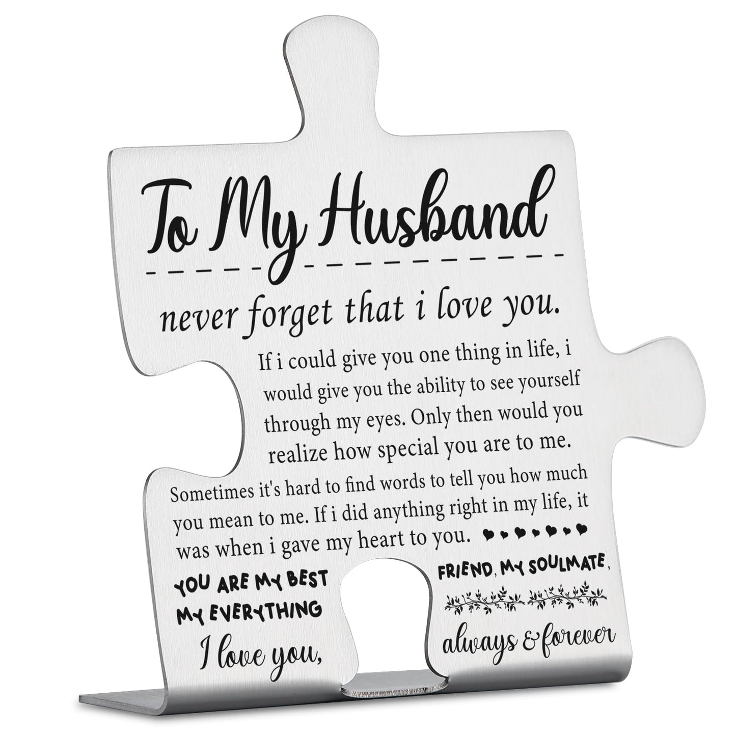 To My Husband Puzzle Plaque from Wife, Husband Christmas Wedding Anniversary Valentine’s Day Birthday Gifts from Wife Ornament Decor Stainless Steel Puzzle Piece Decorative Signs Plaques YPP1