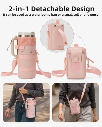 Nefeeko Magnetic Water Bottle Bag, Bottle holder for Gym – Detachable 2-in-1 Design | Fits 40OZ Bottles | Durable Oxford Fabric | Ideal for Fitness/Golf/Tennis/Hiking (Pink)
