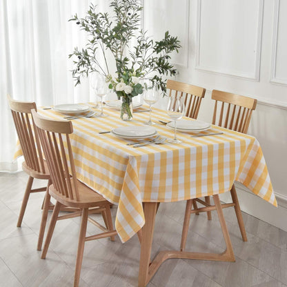 maxmill Checkered Rectangle Tablecloth Water Resistance Wrinkle Free Spillproof Heavy Weight Gingham Plaid Table Cloth for Buffet Banquet Parties Holiday Dinner, 60 x 84 Inch Yellow and White