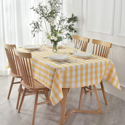 maxmill Checkered Rectangle Tablecloth Water Resistance Wrinkle Free Spillproof Heavy Weight Gingham Plaid Table Cloth for Buffet Banquet Parties Holiday Dinner, 60 x 84 Inch Yellow and White
