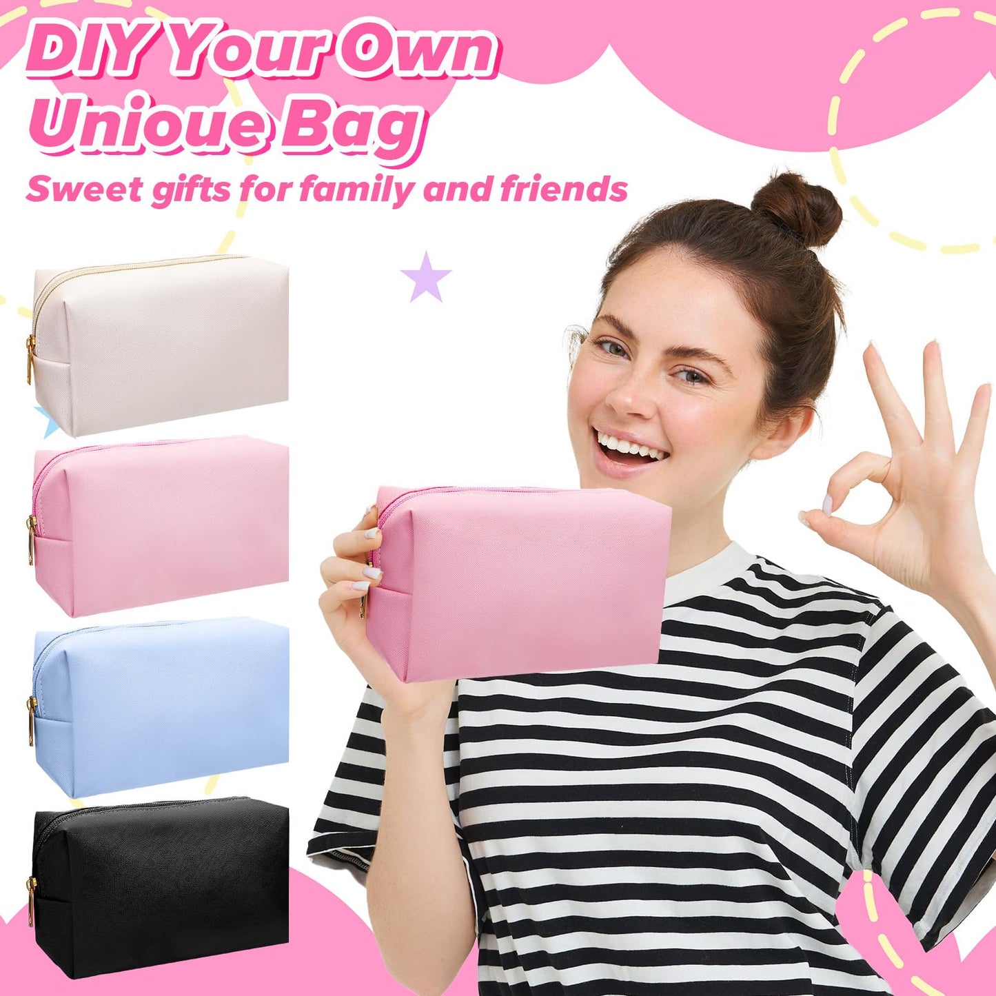 Limbeuuu 12 Pcs Preppy Makeup Bag PU Leather Cosmetic Bag Bulk Makeup Plain Pouch Waterproof Toiletry Purse for Women Traveling Preppy Pencil Case Travel Purse Cosmetic(Mixed Colors
